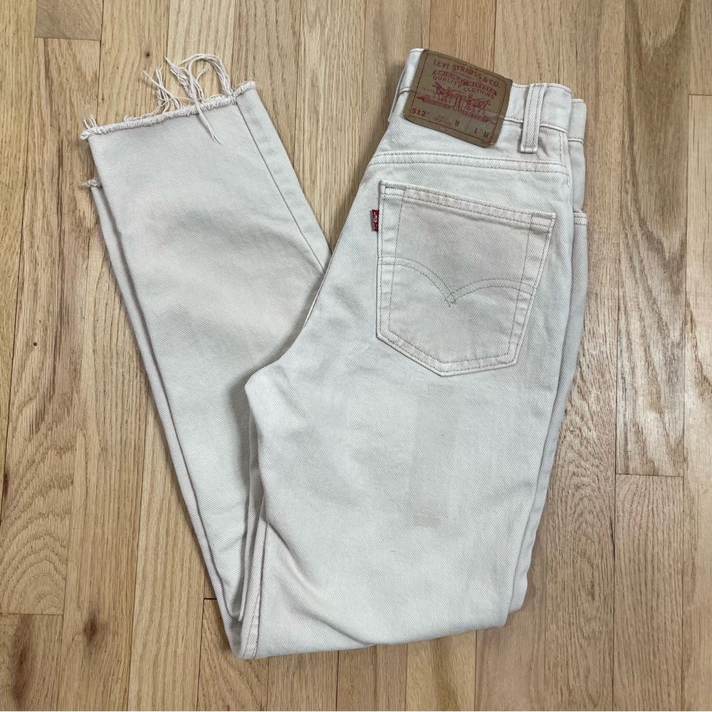 VTG Levi’s 512 Jeans 3 Cream Straight Distress High Red Tab Neutral Americana 90